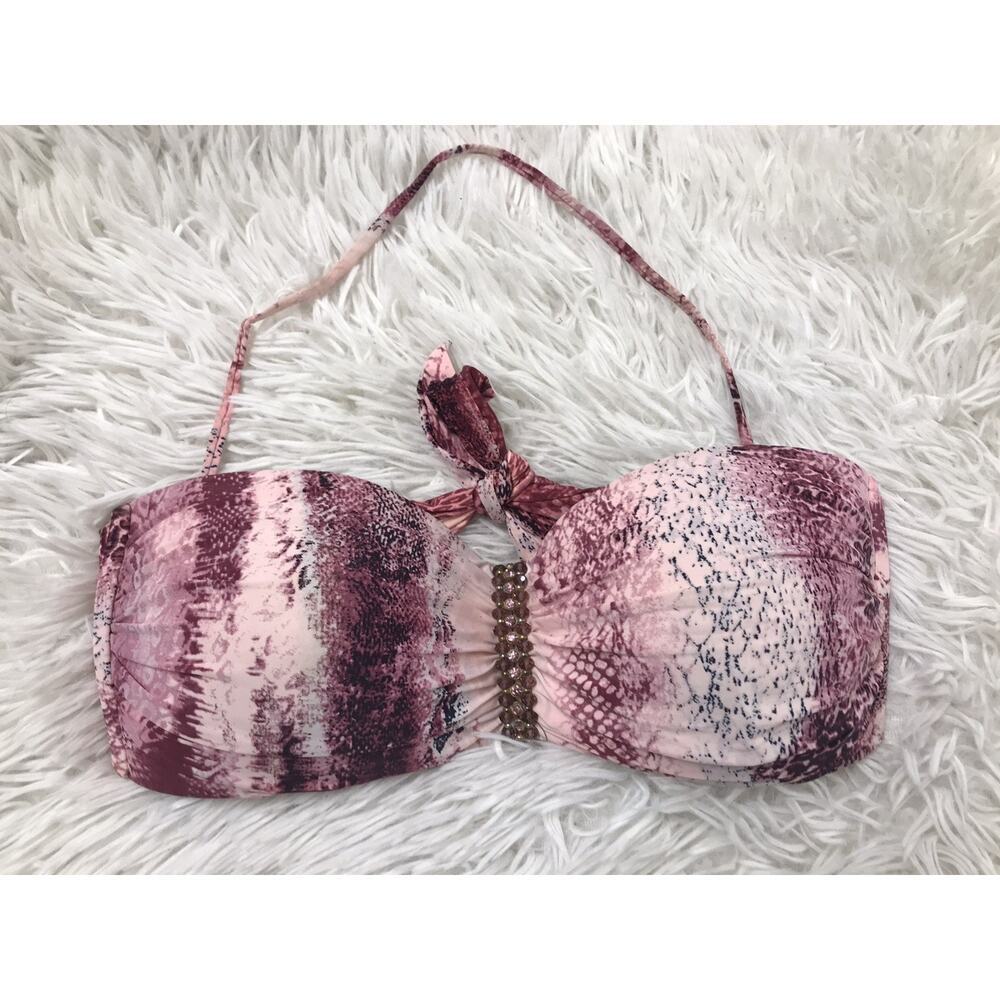 Despi 1 Piece Bikini Swimsuit Women's Pink Snake Bandeau Convertible Top Sz LG